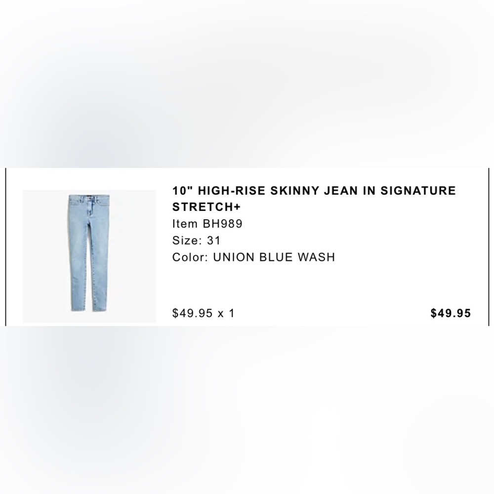 J. Crew factory Women’s 10” high rise skinny jean - Signature stretch+